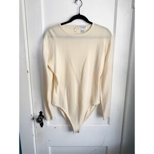 Vintage VTG 100% Cashmere Bodysuit Long Sleeves Scoop Neck Soft Fitted Large L